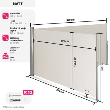 tectake Sidomarkis dubbel i Aluminium - 180 x 600 cm, beige