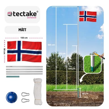 tectake Flaggstång i aluminium - Norge