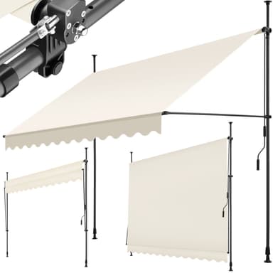 tectake Spännmarkis och soltak med handvev, höjdjusterbar - 300 x 180 cm, beige