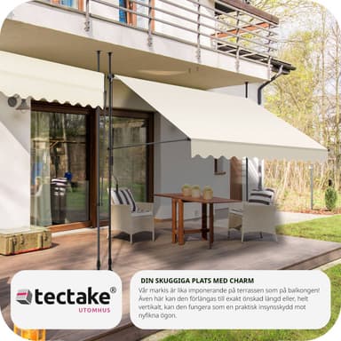 tectake Spännmarkis och soltak med handvev, höjdjusterbar - 300 x 180 cm, beige