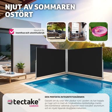 tectake Sidomarkis dubbel i Aluminium - 200 x 600 cm, svart