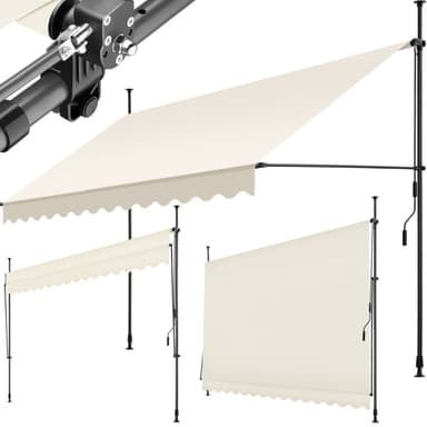 tectake Spännmarkis och soltak med handvev, höjdjusterbar - 350 x 180 cm, beige