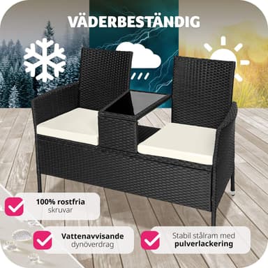 tectake Trädgårdsbänk med bord i konstrotting - svart/beige