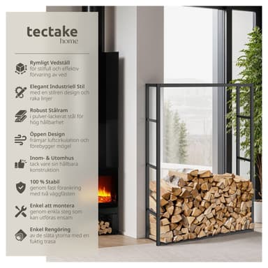 tectake Vedställ Tuby, för inne- & utomhus, 100,5x25x150cm - svart