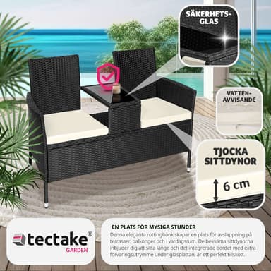 tectake Trädgårdsbänk med bord i konstrotting - svart/beige