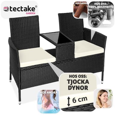 tectake Trädgårdsbänk med bord i konstrotting - svart/beige