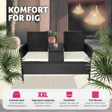tectake Trädgårdsbänk med bord i konstrotting - svart/beige