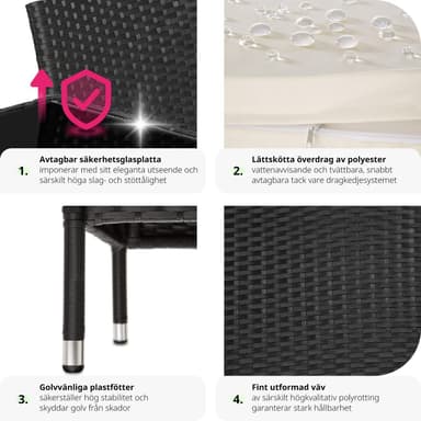tectake Trädgårdsbänk med bord i konstrotting - svart/beige