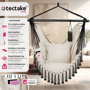 tectake Hängstol Malika, Boho-stil, kapacitet på 150kg - beige