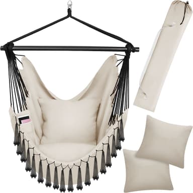 tectake Hängstol Malika, Boho-stil, kapacitet på 150kg - beige