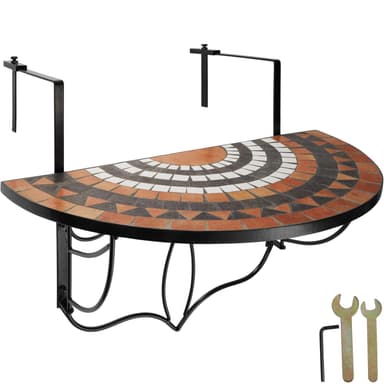 tectake Hängande balkongbord med vikbart mosaikmönster 75x65x62cm - terrakotta/vit