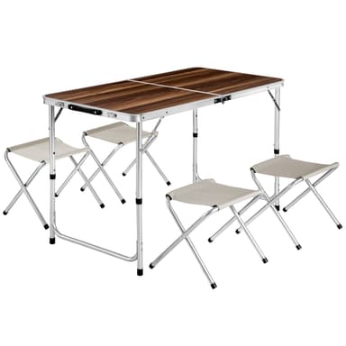 tectake Hopfällbart bord med 4 pallar - brun/vit