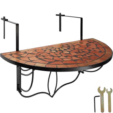 tectake Hängande balkongbord med vikbart mosaikmönster 75x65x62cm - terrakotta