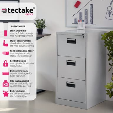 tectake Dokumentskåp med 3 lådor - grå