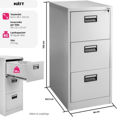 tectake Dokumentskåp med 3 lådor - grå