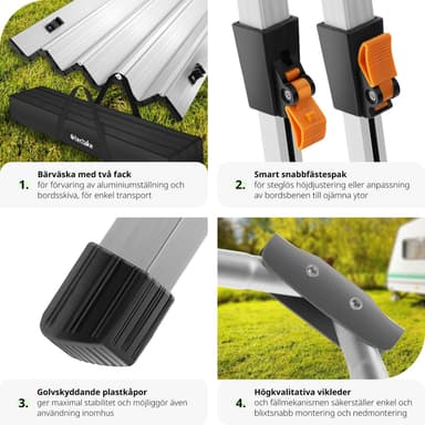 tectake Campingbord Tina i aluminium , hopfällbart, höj- och sänkbart - silver
