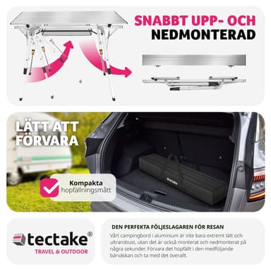 tectake Campingbord Tina i aluminium , hopfällbart, höj- och sänkbart - silver