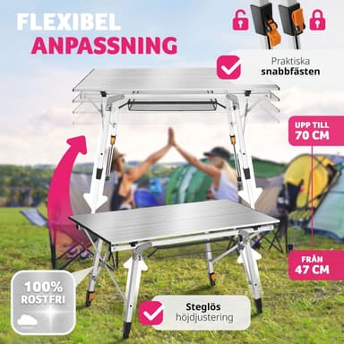 tectake Campingbord Tina i aluminium , hopfällbart, höj- och sänkbart - silver