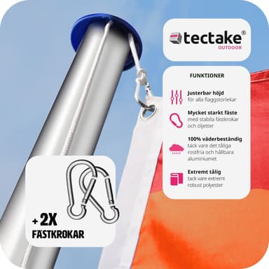 tectake Flaggstång i aluminium - regnbåge