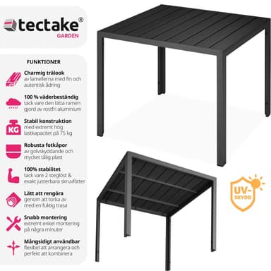 tectake Trädgårdsbord i aluminium Maren höjdjusterbara fötter 90x90x74,5cm - svart