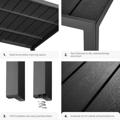 tectake Trädgårdsbord i aluminium Maren höjdjusterbara fötter 90x90x74,5cm - svart