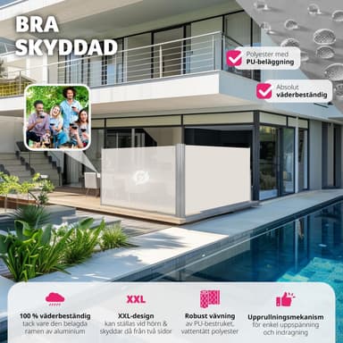 tectake Sidomarkis dubbel i Aluminium - 200 x 600 cm, beige