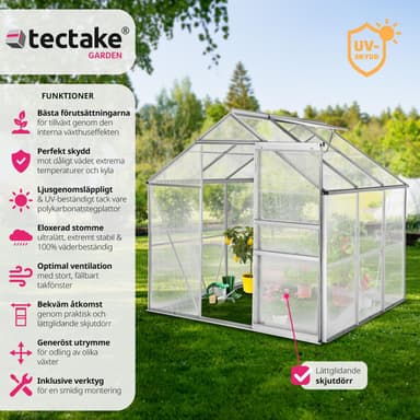 tectake Aluminiumväxthus utan fundament - 190 x 185 x 195 cm