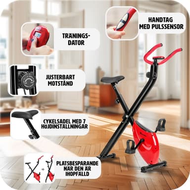 tectake Motionscykel FitX-Bike, hopfällbar med träningsdator - 113 x 41 x 81 cm