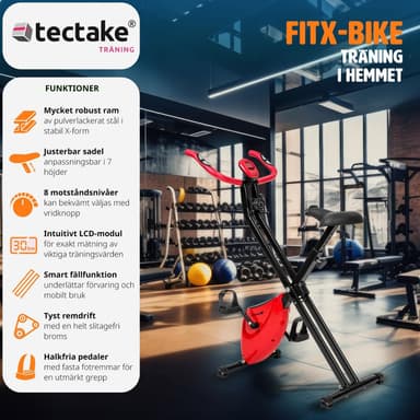 tectake Motionscykel FitX-Bike, hopfällbar med träningsdator - 113 x 41 x 81 cm
