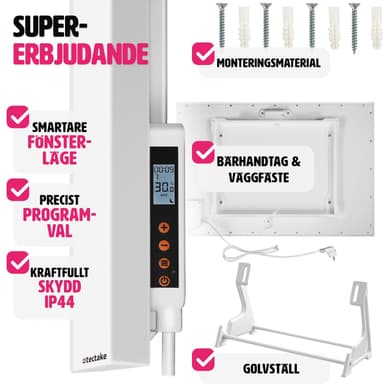 tectake Infravärmare med termostat och tippskydd - 300 W