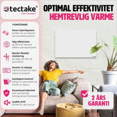 tectake Hybrid-infravärmare med termostat och tippskydd - 300 W