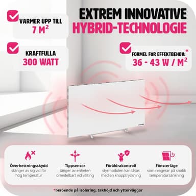 tectake Hybrid-infravärmare med termostat och tippskydd - 300 W