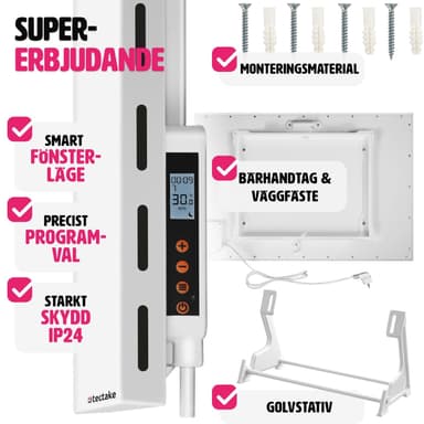 tectake Hybrid-infravärmare med termostat och tippskydd - 300 W