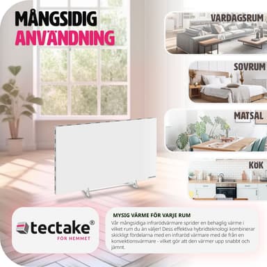 tectake Hybrid-infravärmare med termostat och tippskydd - 300 W