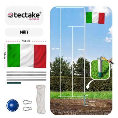 tectake Flaggstång i aluminium - Italien