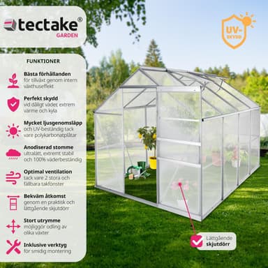 tectake Aluminiumväxthus utan fundament - 250 x 185 x 195 cm