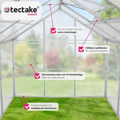 tectake Aluminiumväxthus utan fundament - 250 x 185 x 195 cm