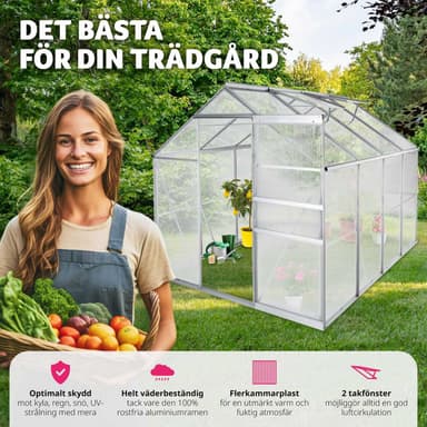 tectake Aluminiumväxthus utan fundament - 250 x 185 x 195 cm