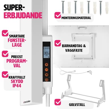 tectake Infravärmare med termostat och tippskydd - 700 W