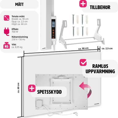 tectake Infravärmare med termostat och tippskydd - 700 W
