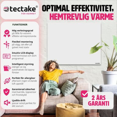 tectake Infravärmare med termostat och tippskydd - 700 W