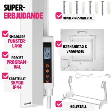 tectake Infravärmare med termostat och tippskydd - 450 W