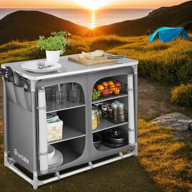 tectake Campingkök Deluxe med 6 fack - grå