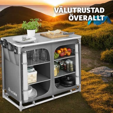 tectake Campingkök Deluxe med 6 fack - grå