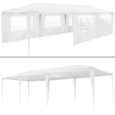 tectake Partytält 9x3m med 8 sidodelar - vit
