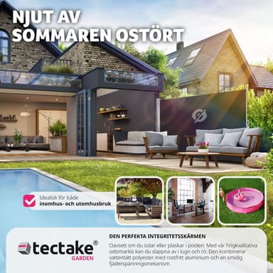 tectake Sidomarkis i aluminium utdragbar med upprullningsmekanism - 180 x 300 cm, svart