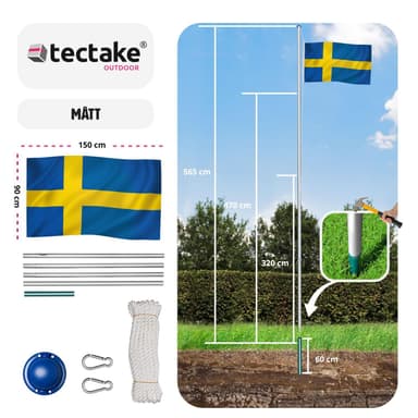 tectake Flaggstång i aluminium - Sverige