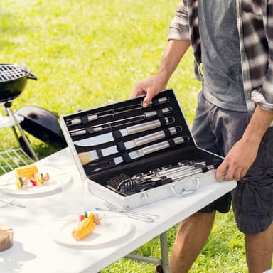 tectake Grillbestick av rostfritt stål 18 delar - grå