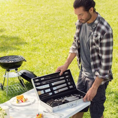 tectake Grillbestick av rostfritt stål 18 delar - grå