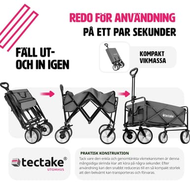 tectake Hopfällbar skrinda Leon med bromsar, lastkapacitet 80kg - grå